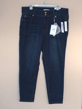 TAHARI Premium Seta-Silk Denim Charlotte Double Button Skinny Jean Womens Sz 18W